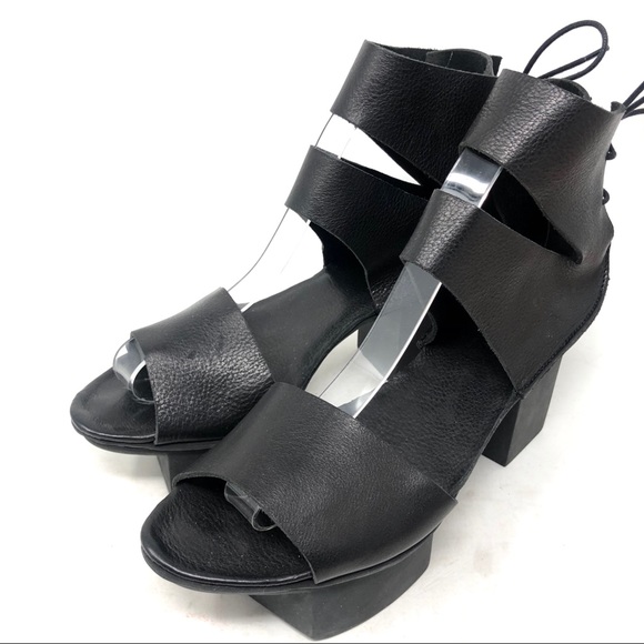 Trippen Happy Black Leather Platform Sandals 42/10 - Picture 3 of 8